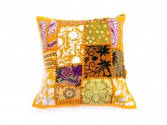 Jaipuri Patch Work Design Cotton Cushion Covers in Yellow Color Size 17x17 Inch